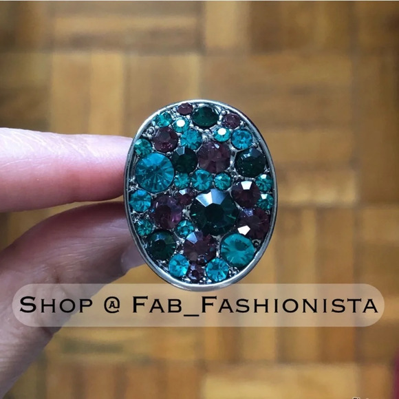 Gemstone Oval Stretch Statement Ring - Picture 1 of 10